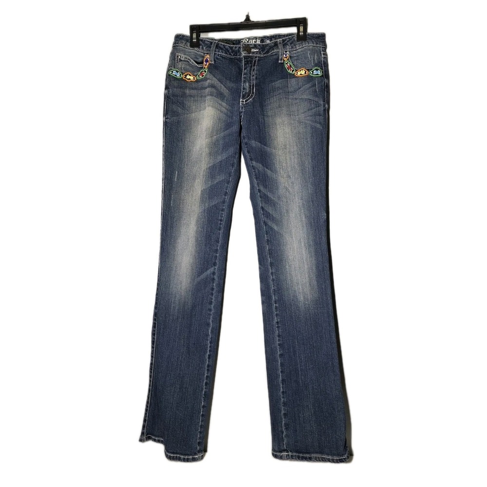 Rock 47 Wrangler Jeans Sz 9/10 x 36 Ultra Low Rise Denim Embellished‎ Beaded Y2K